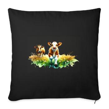 Verspieltes Kalb in der Sommerlandschaft - Sofakissenbezug 45 x 45 cm - Schwarz - Vorne