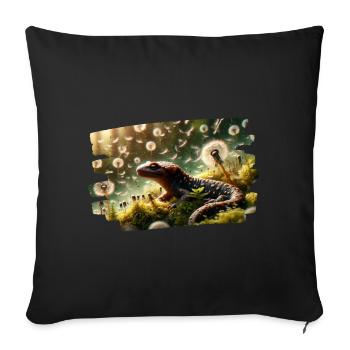Salamandre parmi les graines de pissenlit flottantes - Housse de coussin décorative 45 x 45 cm - noir - Devant