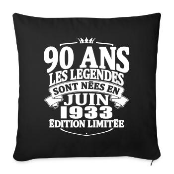 90 ans - juin 1933 - anniversaire 1933 - Housse de coussin décorative 45 x 45 cm - noir - Devant
