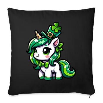 Cute comic cartoon unicorn St. Patrick's Day style - Sofa pillowcase 17,3'' x 17,3'' (45 x 45 cm) - black - Front