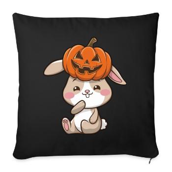 Mignon Halloween Lapin Citrouille Dessin Animé Octobre - Housse de coussin décorative 45 x 45 cm - noir - Devant