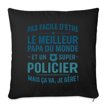 Super Papa Policier cadeau fête des pères Noël - Housse de coussin décorative 45 x 45 cm - noir - Devant