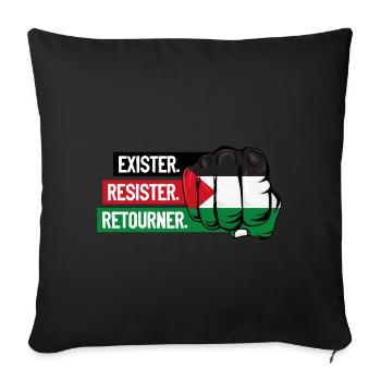 Poing_drapeau palestine_exister résister retourner - Housse de coussin décorative 45 x 45 cm - noir - Devant