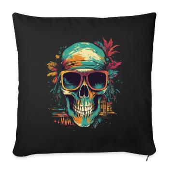 Crâne tropical avec lunettes de soleil avec fleurs - Housse de coussin décorative 45 x 45 cm - noir - Devant