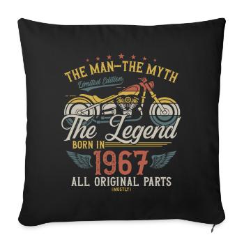 1967 Vintage homme mythe légende moto - Housse de coussin décorative 45 x 45 cm - noir - Devant