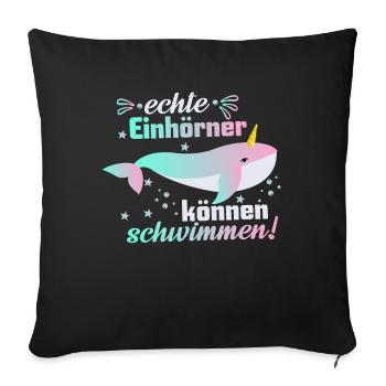 Einhorn – Shirt Magie Schwimmen Mädchen Geschenk - Sofakissenbezug 45 x 45 cm - Schwarz - Vorne