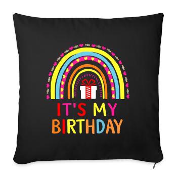 Fille c’est mon anniversaire Fille Arc-en-ciel Anniversaire - Housse de coussin décorative 45 x 45 cm - noir - Devant