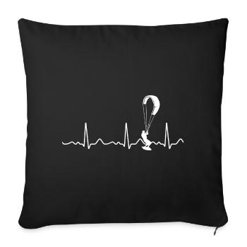 Kitesurfing - heartbeat, pulse, heart line, ECG - Sofa pillowcase 17,3'' x 17,3'' (45 x 45 cm) - black - Front