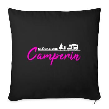 Camping Really Happy Camper Idée cadeau - Housse de coussin décorative 45 x 45 cm - noir - Devant