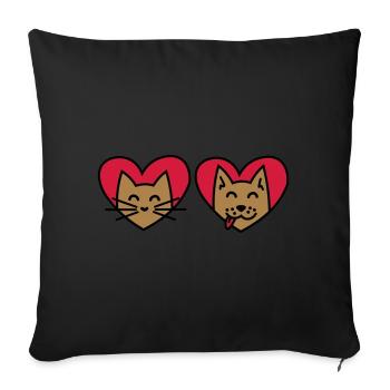 Cat and Dog with Heart! Cat and dog with hearts - Sofa pillowcase 17,3'' x 17,3'' (45 x 45 cm) - black - Front