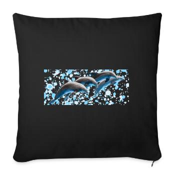 Dolphin Group Jumping, Naturel, Gouttes d’eau - Housse de coussin décorative 45 x 45 cm - noir - Devant