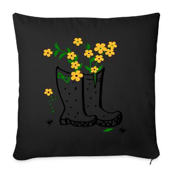 Garten mit Blumen und Stiefel - Sofakissenbezug 45 x 45 cm - Schwarz - Vorne