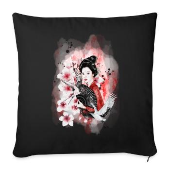Geisha Sakura Japanese Motif Watercolor - Sofa pillowcase 17,3'' x 17,3'' (45 x 45 cm) - black - Front