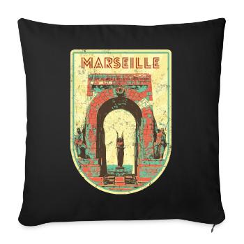 Badge retro, Marseille France est ma ville natale - Housse de coussin décorative 45 x 45 cm - noir - Devant