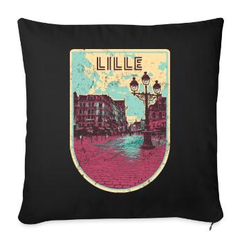 Badge retro, Lille France est ma ville natale - Housse de coussin décorative 45 x 45 cm - noir - Devant