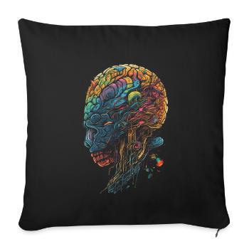 Colorful Surrealist Trippy Brain/Skull - Sofa pillowcase 17,3'' x 17,3'' (45 x 45 cm) - black - Front