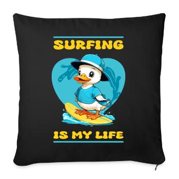 Cute Surfer Duck - Sofa pillowcase 17,3'' x 17,3'' (45 x 45 cm) - black - Front