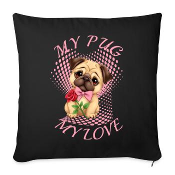 Mops Hund - Sofakissenbezug 45 x 45 cm - Schwarz - Vorne