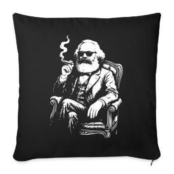 Karl Marx is smoking the cigar on the armchair - Sofa pillowcase 17,3'' x 17,3'' (45 x 45 cm) - black - Front