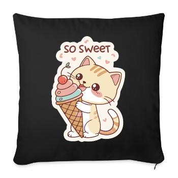 Gourmet cat and pastel cone - Sofa pillowcase 17,3'' x 17,3'' (45 x 45 cm) - black - Front