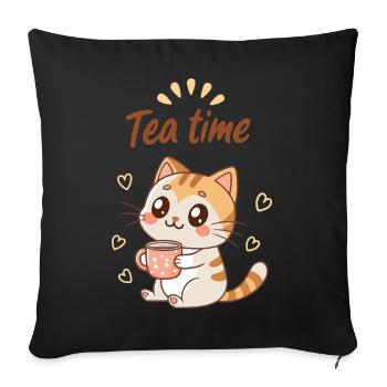 Cute Cat Tea Time Sweetness Cozy - Sofa pillowcase 17,3'' x 17,3'' (45 x 45 cm) - black - Front