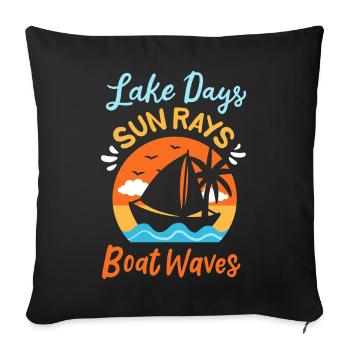Lake Days Sun Rays Boat Waves Retro Sailing Art - Sofa pillowcase 17,3'' x 17,3'' (45 x 45 cm) - black - Front