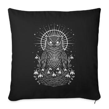 Hibou Imbolc avec Trisquelette et Perce-neige - Housse de coussin décorative 45 x 45 cm - noir - Devant