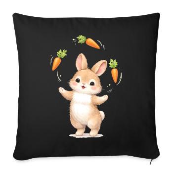 Un lapin mignon jongle avec les carottes - Housse de coussin décorative 45 x 45 cm - noir - Devant