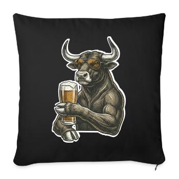 Cool bull avec de la bière - Housse de coussin décorative 45 x 45 cm - noir - Devant