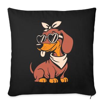 Lunettes en forme de cœur de teckel cool - Housse de coussin décorative 45 x 45 cm - noir - Devant
