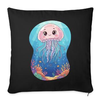 Pastell-Jellyfish Unterwasserwelt - Sofakissenbezug 45 x 45 cm - Schwarz - Vorne