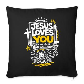 Jésus t’aime Mauvais jours de cheveux - Housse de coussin décorative 45 x 45 cm - noir - Devant