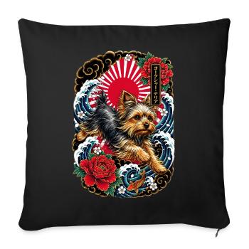 Yorkshire Terrier im Japan Tattoo Stil - Sofakissenbezug 45 x 45 cm - Schwarz - Vorne