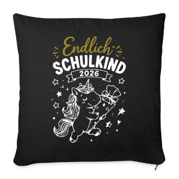 Endlich Schulkind 2026 Unicorn - Sofakissenbezug 45 x 45 cm - Schwarz - Vorne