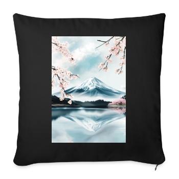 Fuji-Berg und Kirschblüten - Sofakissenbezug 45 x 45 cm - Schwarz - Vorne