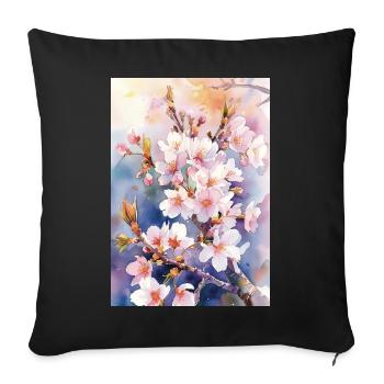 Aquarellfarben pastellfarbene Kirschblüten - Sofakissenbezug 45 x 45 cm - Schwarz - Vorne