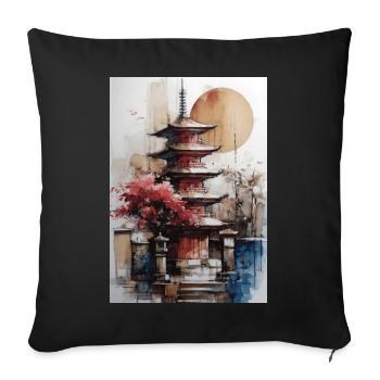 Zen-Sonne-Aquarellpagode - Sofakissenbezug 45 x 45 cm - Schwarz - Vorne