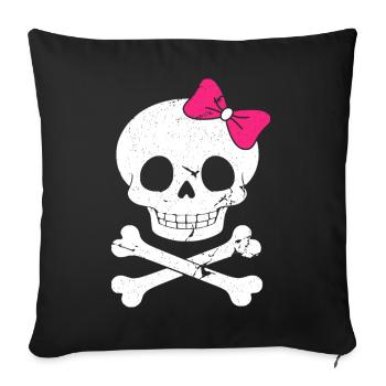 Süßer Totenkopf mit pinker Schleife - Sofakissenbezug 45 x 45 cm - Schwarz - Vorne