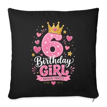 Couronne pailletée de la fille d’anniversaire 6 - Housse de coussin décorative 45 x 45 cm - noir - Devant