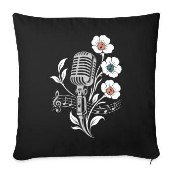 Vintage Microphone – Music and Flowers Motif - Sofa pillowcase 17,3'' x 17,3'' (45 x 45 cm) - black - Front