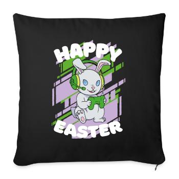 Frohe Ostern, Gamer Bunny, Osterhase, Spiel - Sofakissenbezug 45 x 45 cm - Schwarz - Vorne