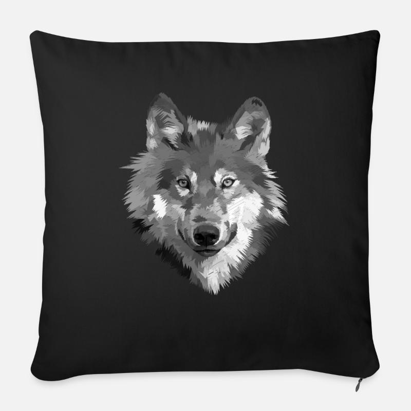 Wolf - Hund gezeichnet - Sofakissenbezug 45 x 45 cm - Schwarz