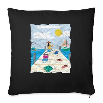 Femme, plage, cadeau plage, yacht, plage - Housse de coussin décorative 45 x 45 cm - noir - Devant