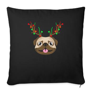 Fun rentier mobylette Pug Noël 2018 cadeau - Housse de coussin décorative 45 x 45 cm - noir - Devant
