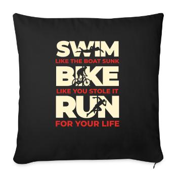 Cadeau de triathlète drôle de course de vélo de natation en triathlon - Housse de coussin décorative 45 x 45 cm - noir - Devant