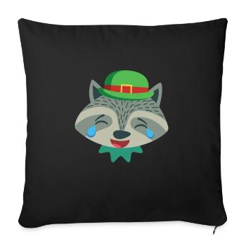 Schreiender lachender Weihnachts Waschbär mit grünen Hut - Sofakissenbezug 45 x 45 cm - Schwarz - Vorne