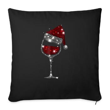 Christmas Wine Shirt Verre de vin rouge bonnet de Noel - Housse de coussin décorative 45 x 45 cm - noir - Devant