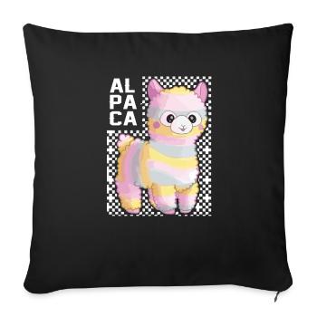 Idée cadeau arc-en-ciel alpaga lama - Housse de coussin décorative 45 x 45 cm - noir - Devant