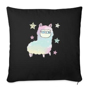 Lama arc-en-ciel alpaga avec des lunettes idée cadeau - Housse de coussin décorative 45 x 45 cm - noir - Devant