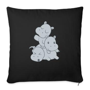 Flusspferd – Hippopotamus - Hippo - Familie - Sofakissenbezug 45 x 45 cm - Schwarz - Vorne